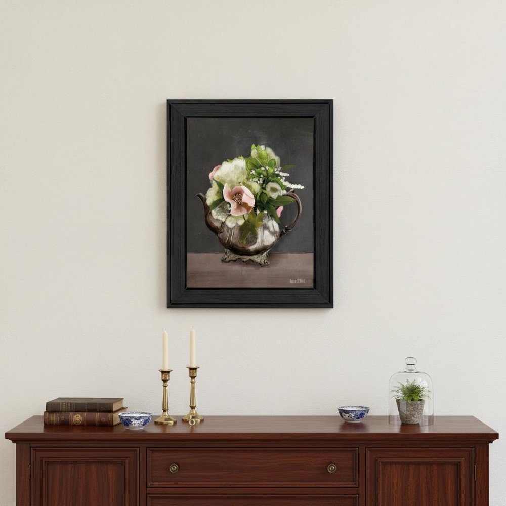 Vintage Floral Tea Pot 1 Black Framed Print Kitchen Wall Art — view 4