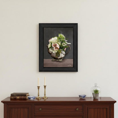 Vintage Floral Tea Pot 1 Black Framed Print Kitchen Wall Art HomeRoots