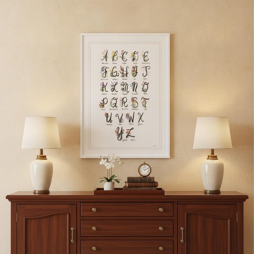 Flower Alphabet 1 White Framed Print Wall Art — view 5