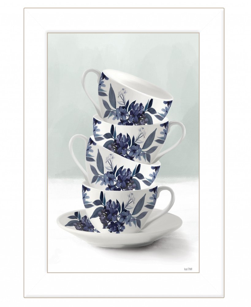 Tea Tower Blue 1 White Framed Print Kitchen Wall Art — view 2