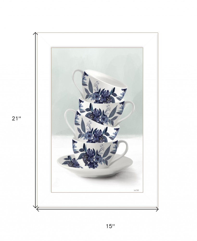 Tea Tower Blue 1 White Framed Print Kitchen Wall Art HomeRoots