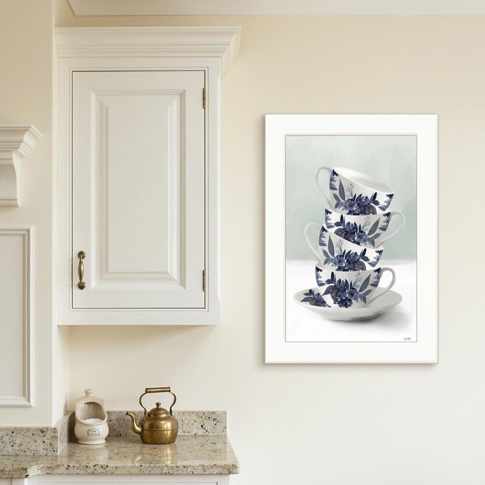 Tea Tower Blue 1 White Framed Print Kitchen Wall Art — view 1