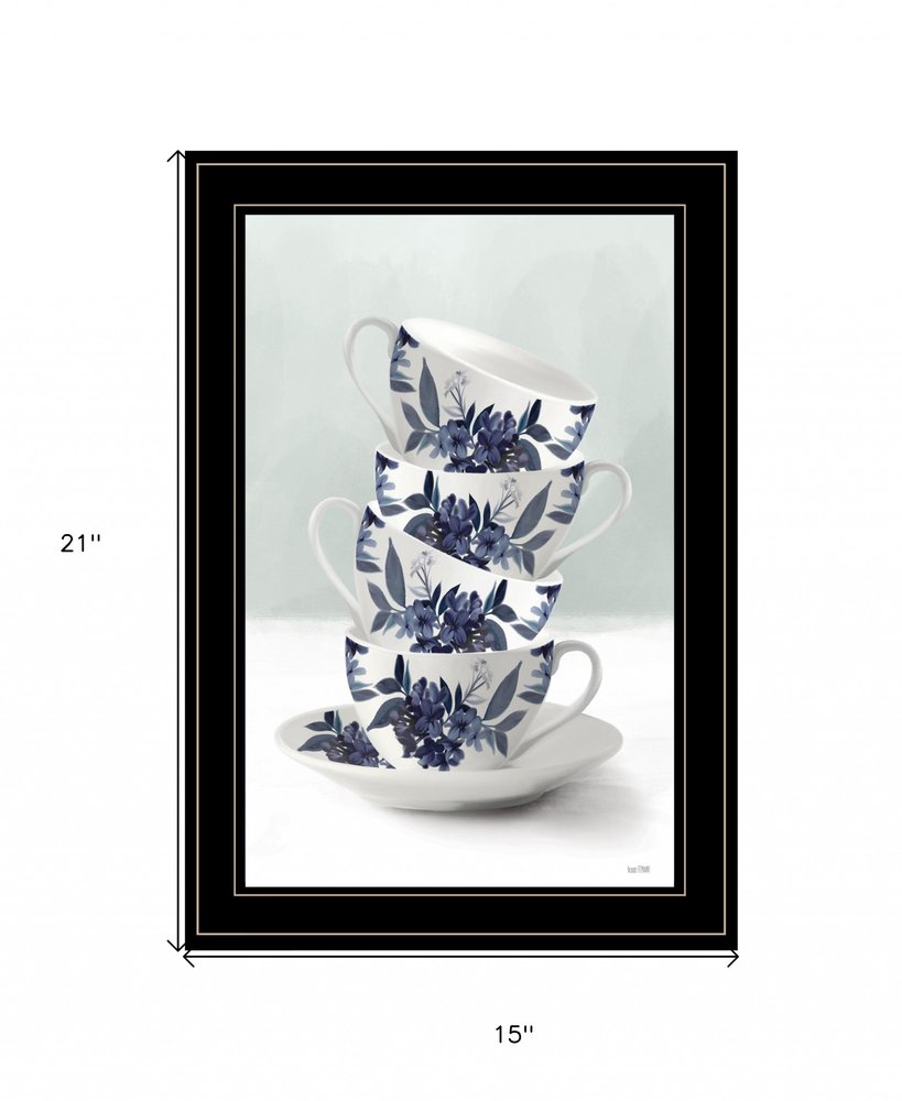 Tea Tower Blue 1 White Framed Print Kitchen Wall Art — view 9