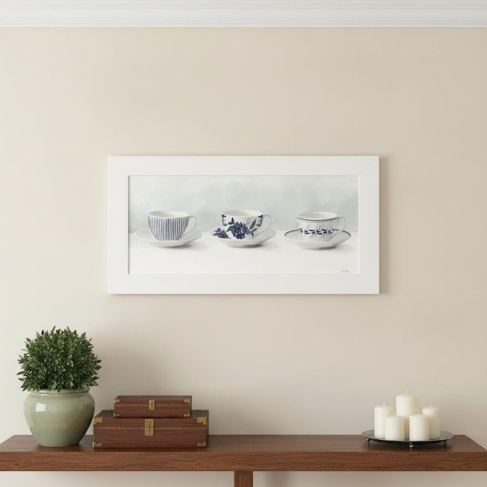 Cups and Saucers 1 White Framed Print Wall Art — view 1