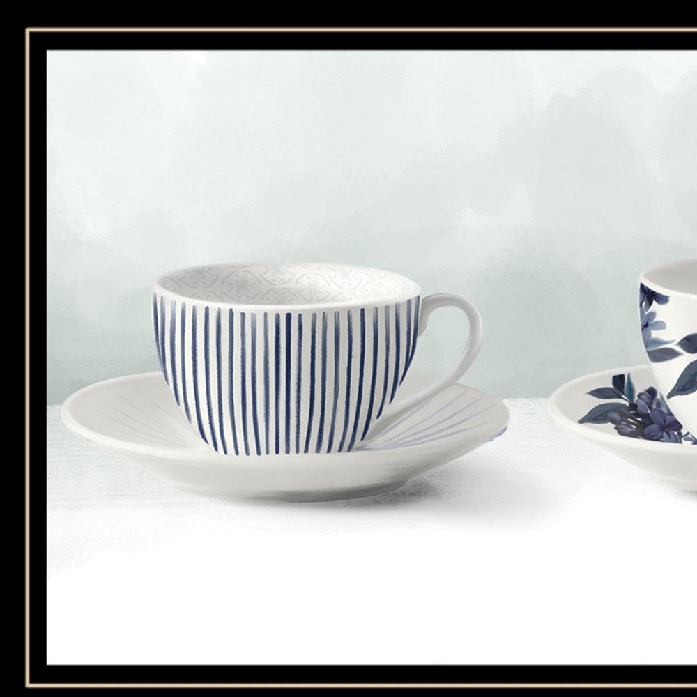 Cups and Saucers 1 White Framed Print Wall Art HomeRoots