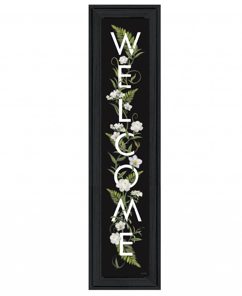 Black Floral Welcome Sign Framed Wall Art — view 1