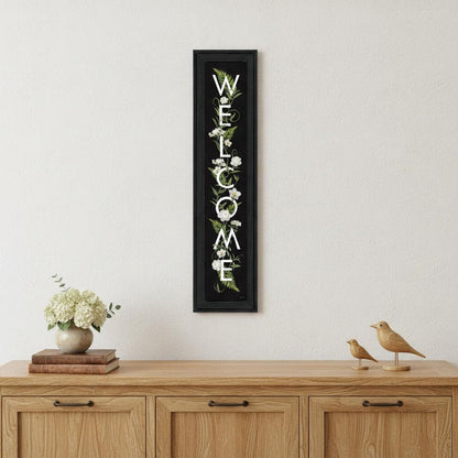 Black Floral Welcome Sign Framed Wall Art HomeRoots