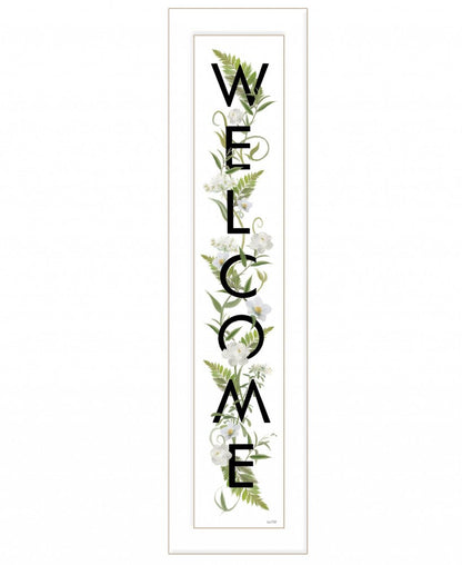 White And Black Floral Welcome Sign Framed Wall Art HomeRoots