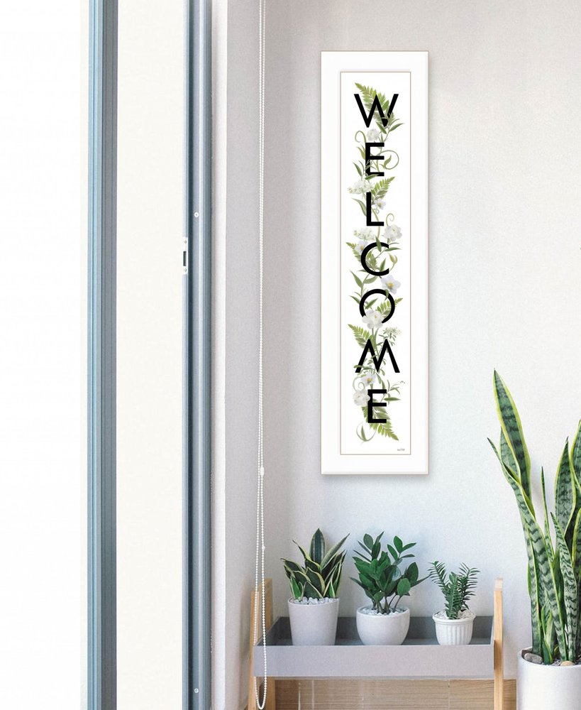 White And Black Floral Welcome Sign Framed Wall Art HomeRoots
