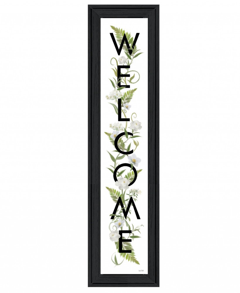 Black And White Floral Welcome Sign Framed Wall Art — view 2