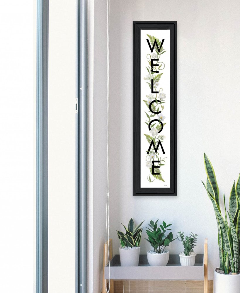 Black And White Floral Welcome Sign Framed Wall Art — view 3