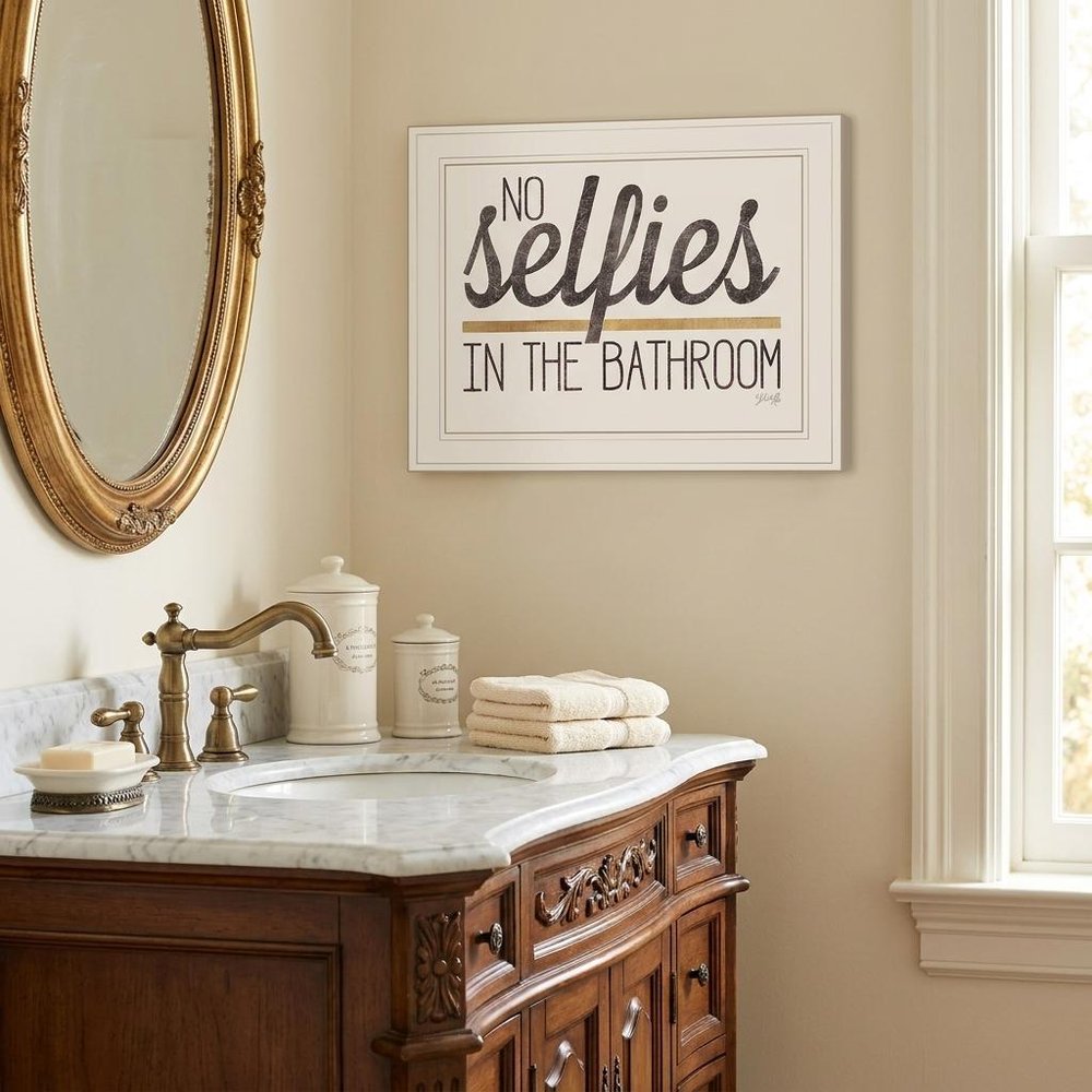 No Selfies in the Bathroom 5 White Framed Print Bathroom Wall Art HomeRoots