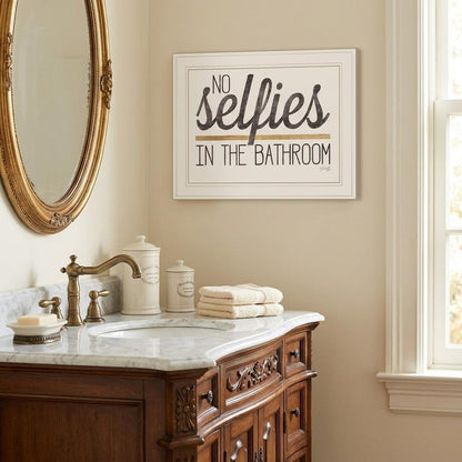 No Selfies in the Bathroom 5 White Framed Print Bathroom Wall Art HomeRoots