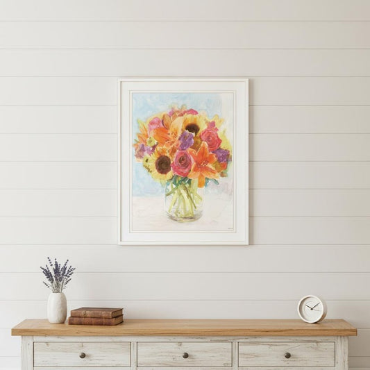 Vases with Flowers 1 White Framed Print Wall Art