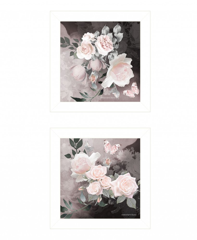 Set Of Two Noir Roses 5 White Framed Print Wall Art HomeRoots