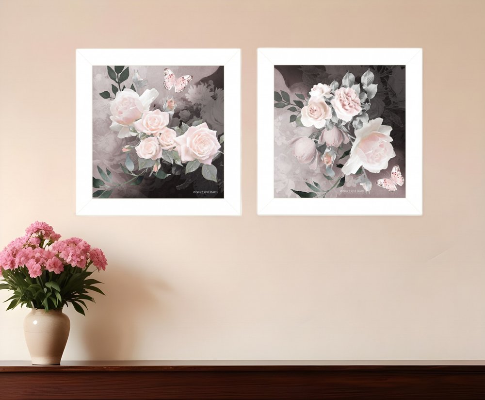 Set Of Two Noir Roses 5 White Framed Print Wall Art HomeRoots