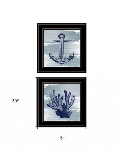 Set Of Two The Beach Coastal 2 Black Framed Print Wall Art