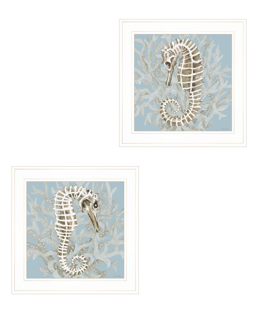 Set Of Two Coral Seahorse White Framed Print Wall Art — view 1