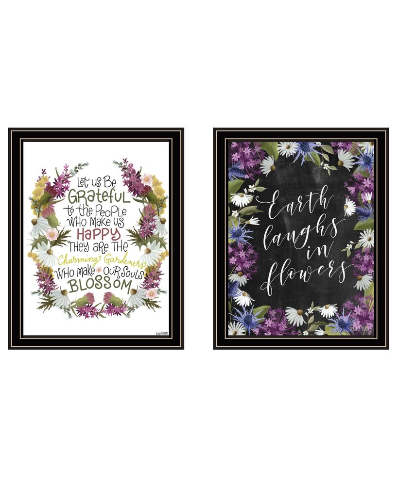 Set Of Two Flowers Make Us Laugh Black Framed Print Wall Art — view 1