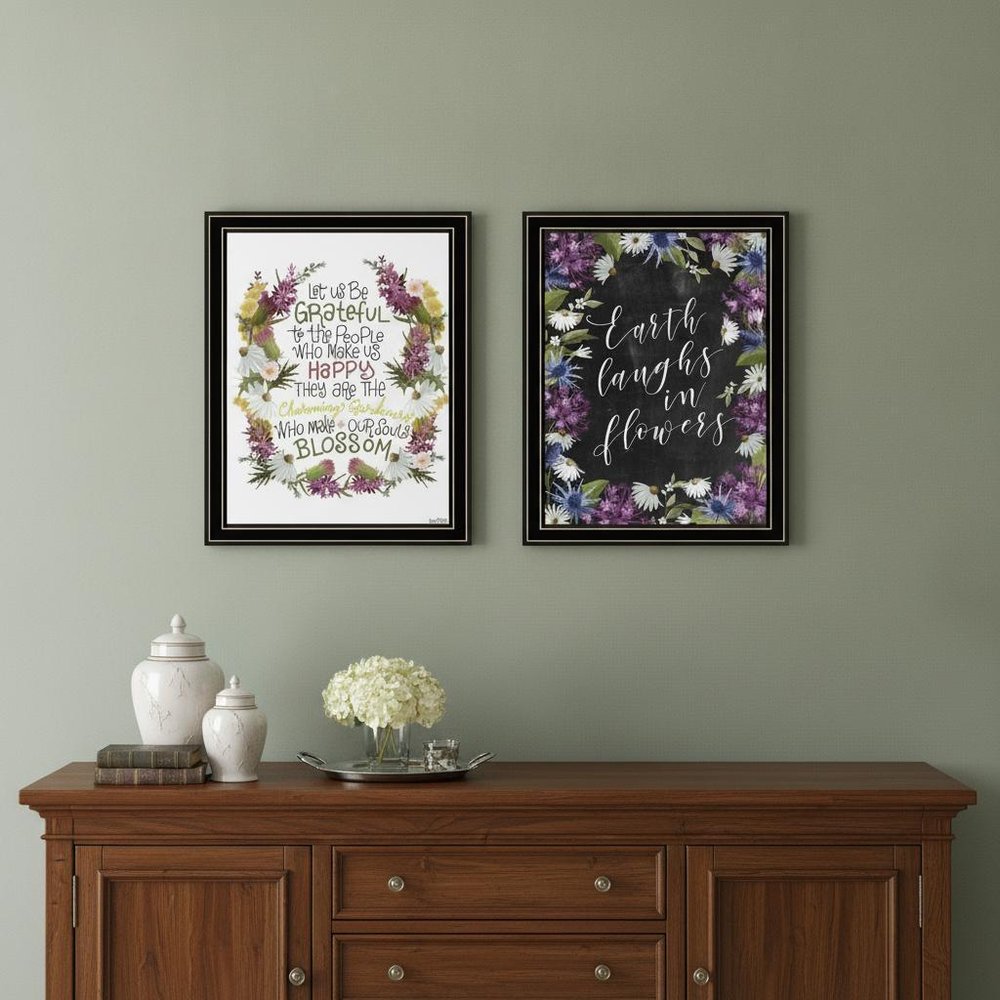 Set Of Two Flowers Make Us Laugh Black Framed Print Wall Art — view 4