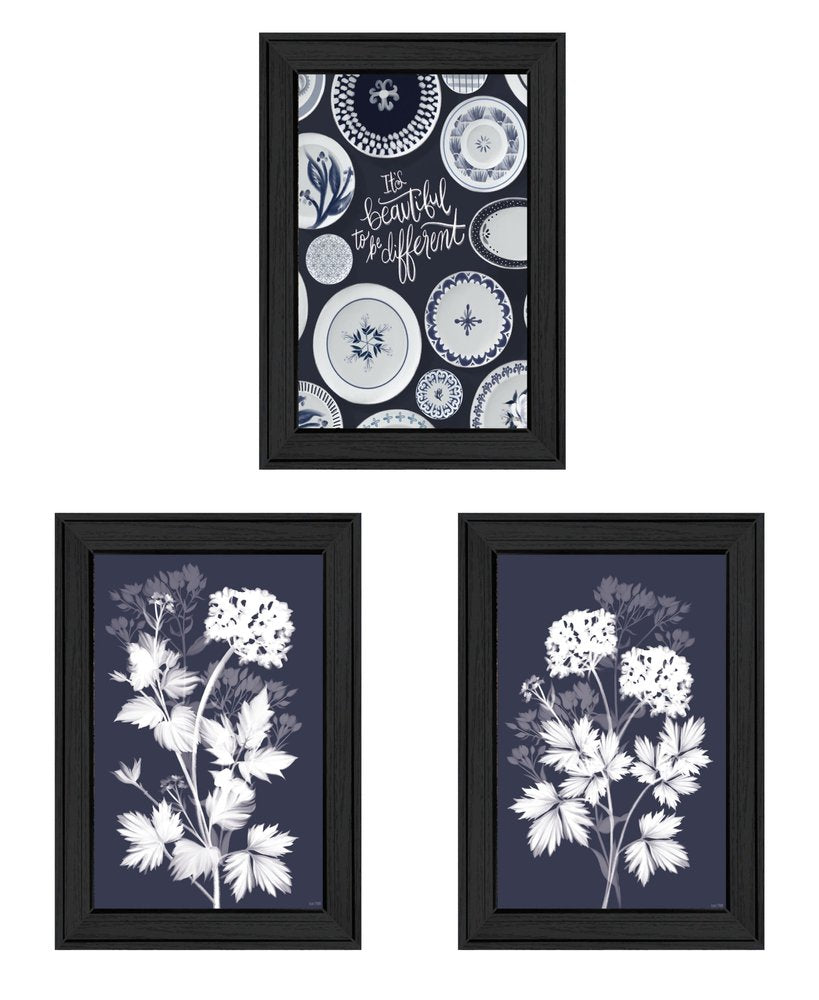 Set Of Three Its Beautiful to Be Different Black Framed Print Wall Art — view 2