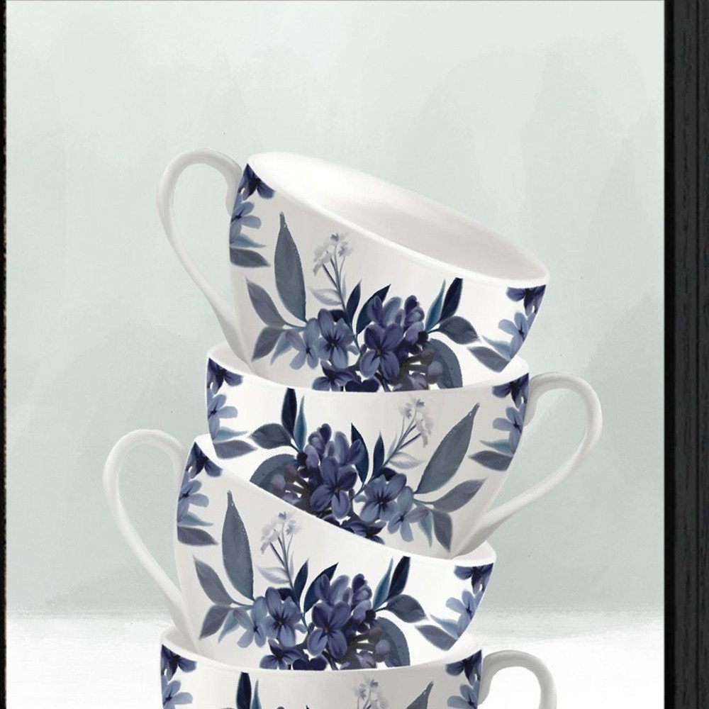 Set Of Two Tea Towers with Flowers Blue Black Framed Print Kitchen Wall Art — view 3