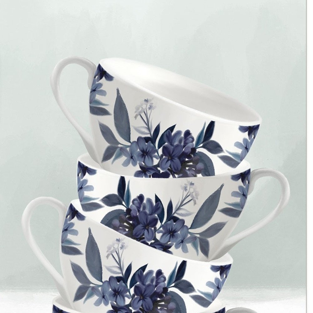 Set Of Two Tea tower with Cups and Sauces White Framed Print Kitchen Wall Art — view 3