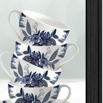 Set Of Two Tea tower with Cups and Sauces Black Framed Print Kitchen Wall Art HomeRoots