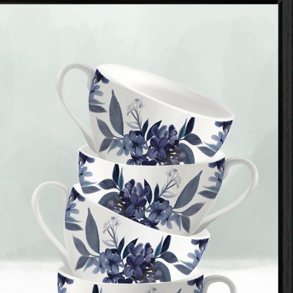 Set Of Two Tea tower with Cups and Sauces Black Framed Print Kitchen Wall Art HomeRoots