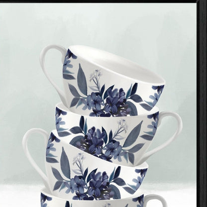 Set Of Two Tea tower with Cups and Sauces Black Framed Print Kitchen Wall Art HomeRoots