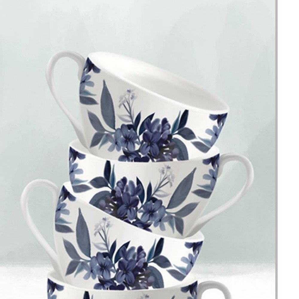Set Of Three Tea tower with Cups and Sauces White Framed Print Kitchen Wall Art — view 3