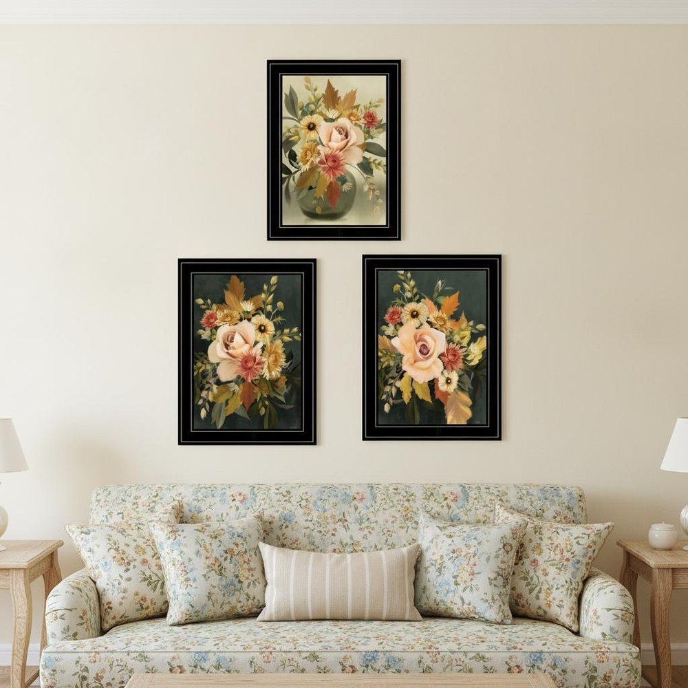 Set Of Three Romantic Autumn Black Framed Print Wall Art HomeRoots
