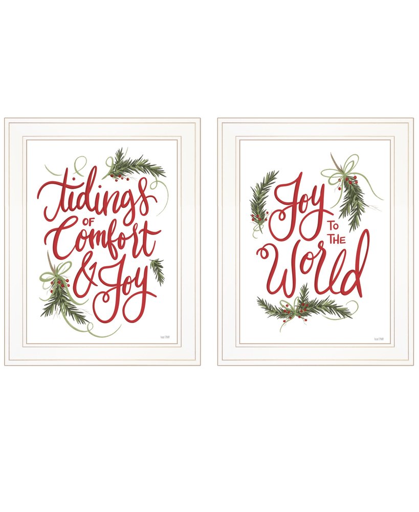 Set Of Two Good Tidings and Joy White Framed Print Wall Art — view 1