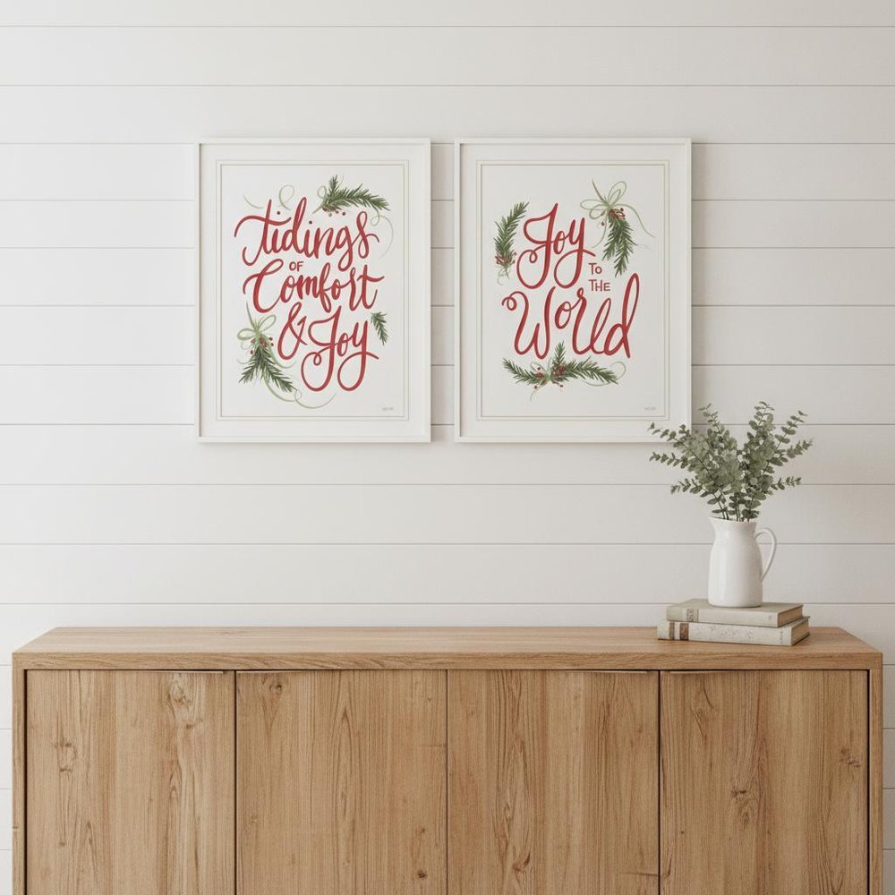 Set Of Two Good Tidings and Joy White Framed Print Wall Art — view 4