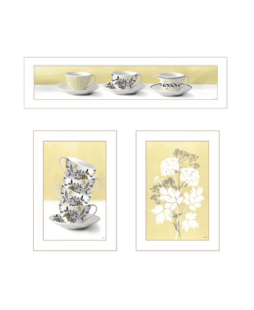 Set Of Three Tea Cups and Yellow Flowers White Framed Print Kitchen Wall Art HomeRoots
