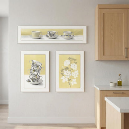 Set Of Three Tea Cups and Yellow Flowers White Framed Print Kitchen Wall Art HomeRoots