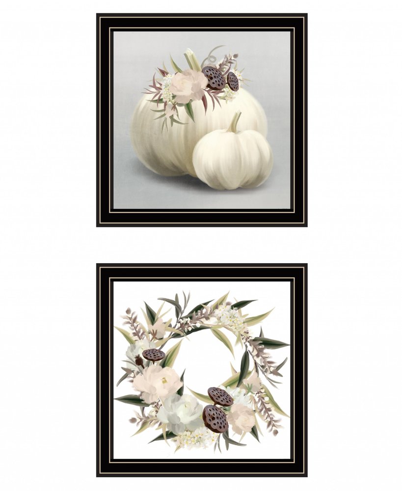 Set Of Two BOHO Pumpkins and Flowers 1 Black Framed Print Wall Art — view 1