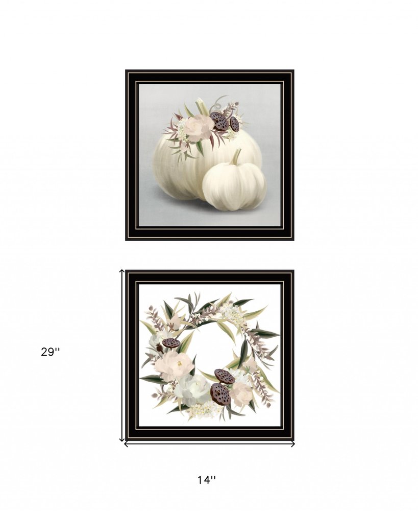 Set Of Two BOHO Pumpkins and Flowers 1 Black Framed Print Wall Art — view 2