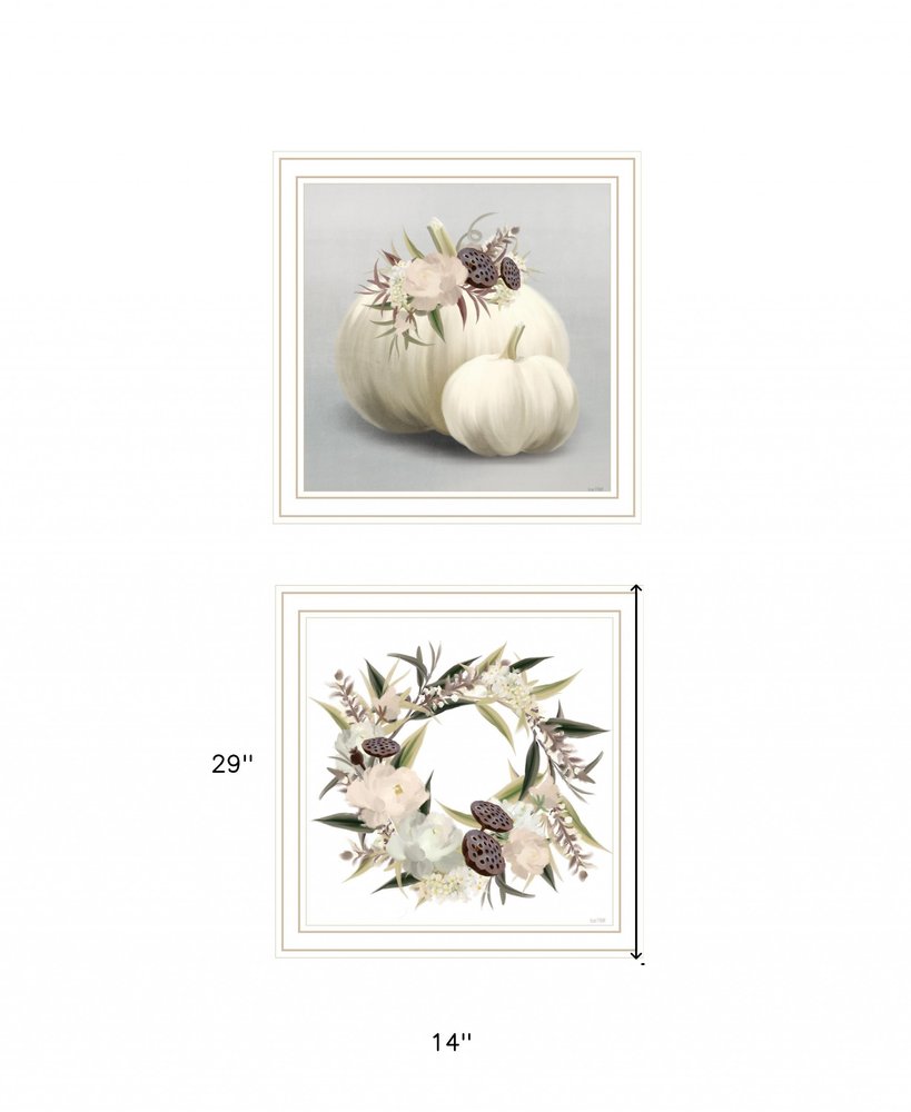 Set Of Two BOHO Pumpkins and Flowers 2 White Framed Print Wall Art — view 4