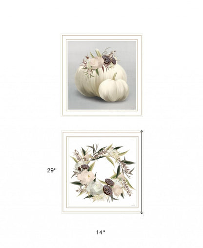 Set Of Two BOHO Pumpkins and Flowers 2 White Framed Print Wall Art HomeRoots
