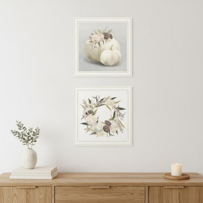 Set Of Two BOHO Pumpkins and Flowers 2 White Framed Print Wall Art HomeRoots