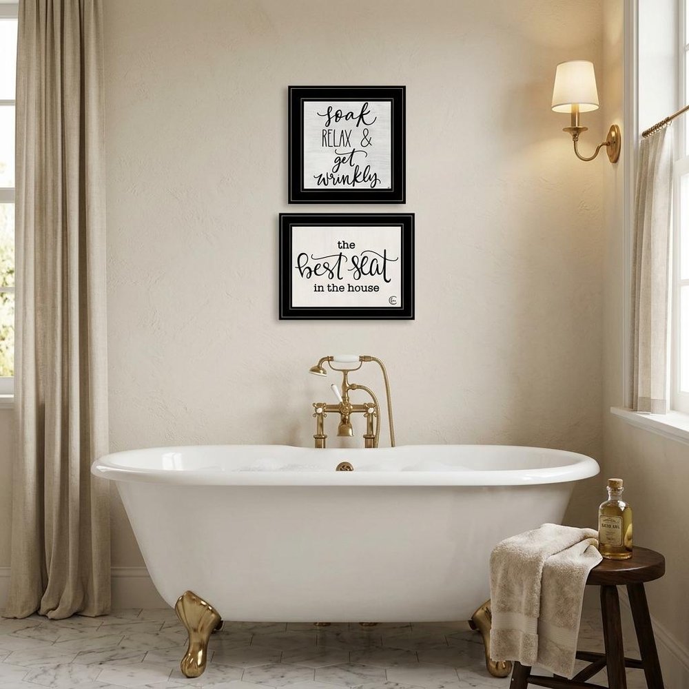 Set Of Two The Best Seat in the House 2 Black Framed Print Bathroom Wall Art — view 1