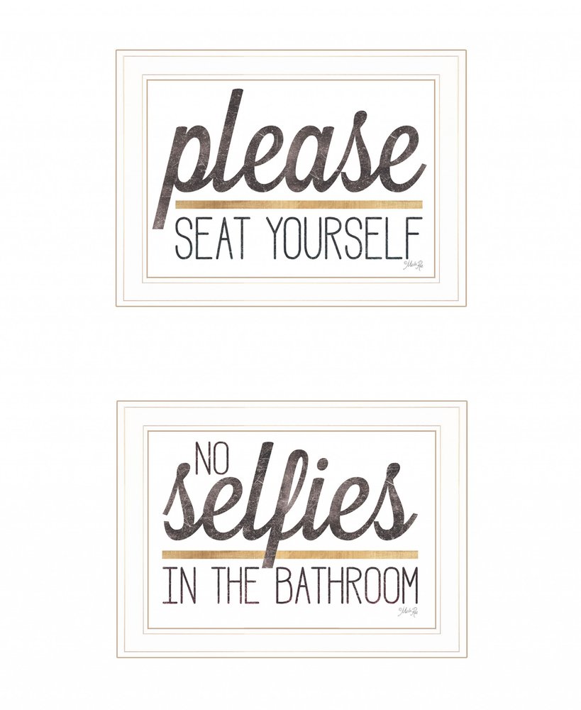 Set Of Two No Selfies When Seated 1 White Framed Print Bathroom Wall Art — view 1