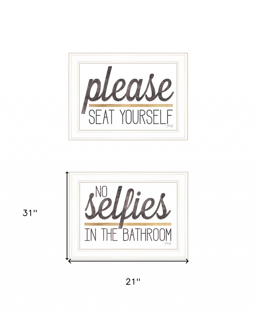 Set Of Two No Selfies When Seated 1 White Framed Print Bathroom Wall Art — view 3