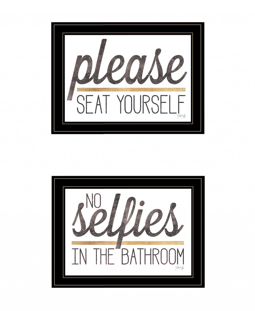 Set Of Two No Selfies When Seated 2 Black Framed Print Bathroom Wall Art — view 1