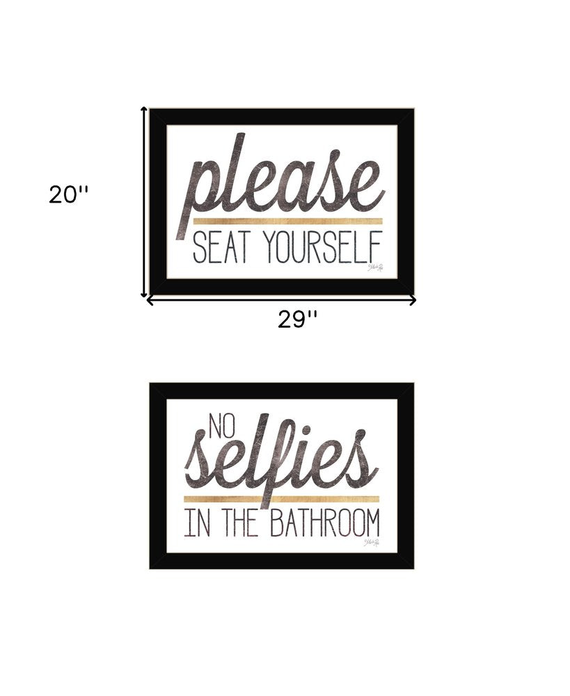 Set Of Two No Selfies When Seated 1 White Framed Print Bathroom Wall Art — view 9