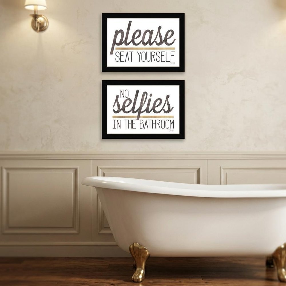 Set Of Two No Selfies When Seated 1 White Framed Print Bathroom Wall Art — view 10