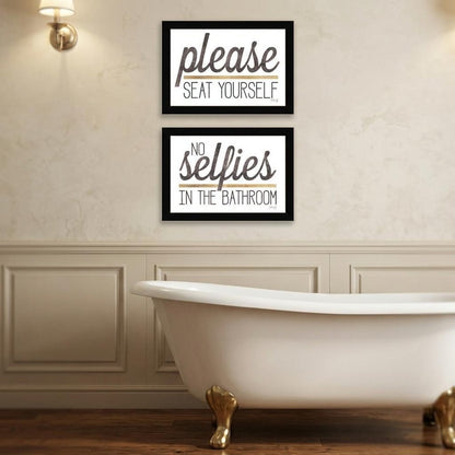 Set Of Two No Selfies When Seated 1 White Framed Print Bathroom Wall Art