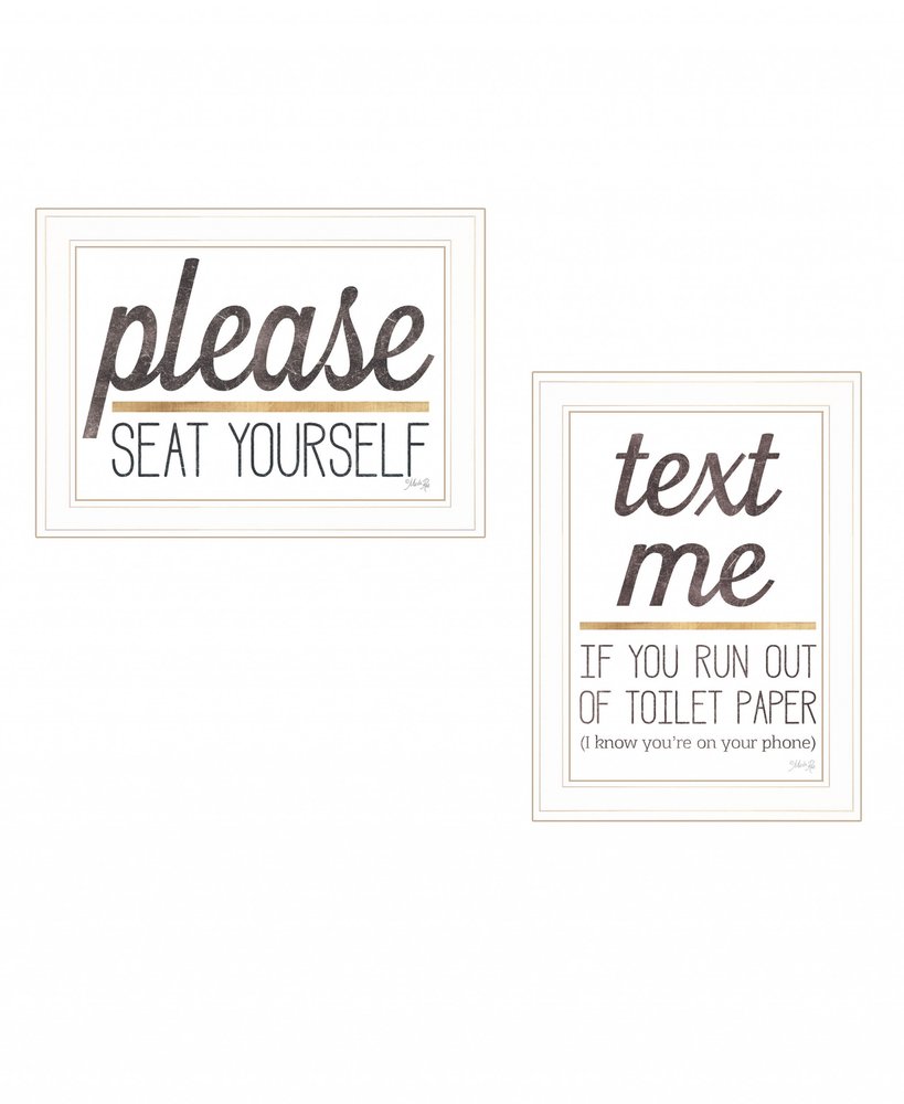 Set Of Two Text Me If You Run Out of Toilet Paper While Seated 1 White Framed Print Wall Art — view 1