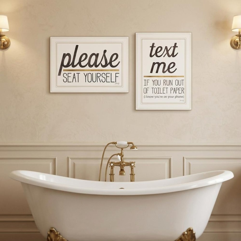Set Of Two Text Me If You Run Out of Toilet Paper While Seated 1 White Framed Print Wall Art — view 3